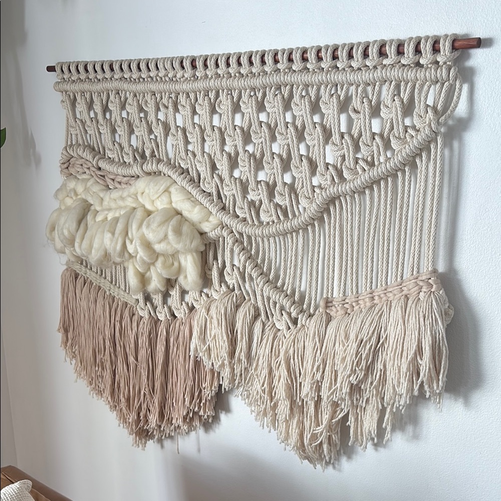 Handcrafted Cream and Tan Macrame Wall Hanging - Picture 2 of 10